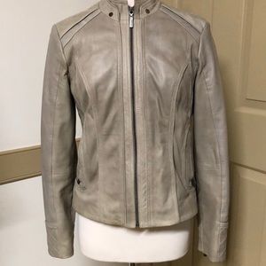 Bernardo taupe leather Moto jacket M